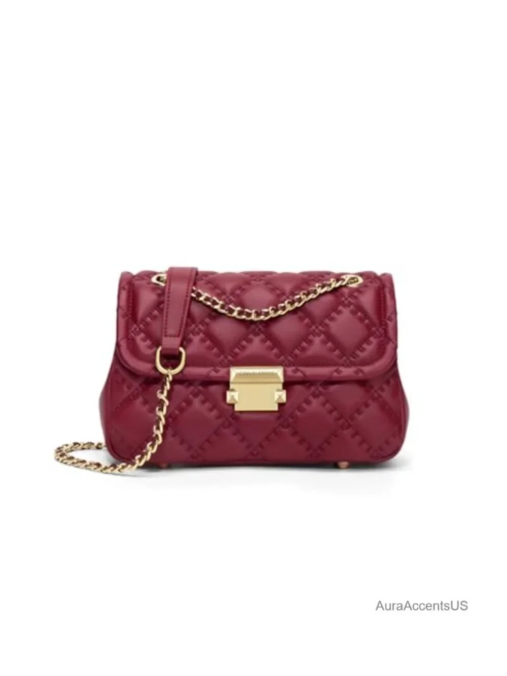 Fashion Quilted Box Crossbody Purse with Metal Chain Strap Medium Faux Leather